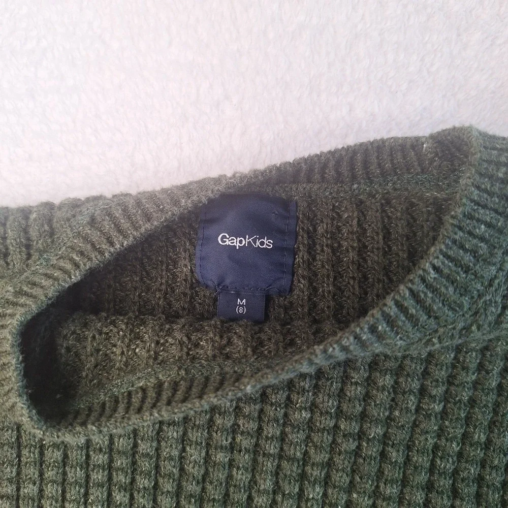 Gap Kids Boys Olive Green Waffle Knit Sweater‎ Orange Trim Size M 8 Pullover